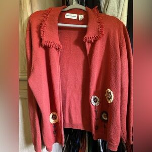 Alfred Dunner Orange Floral Embroidered Cardigan